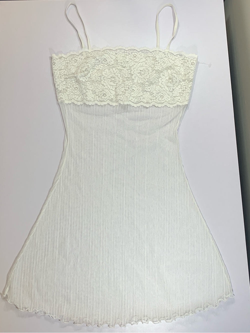 VTG Y2K Lace Slip Dress L Sheer White Chemise Lettuce Hem Coquette Balletcore